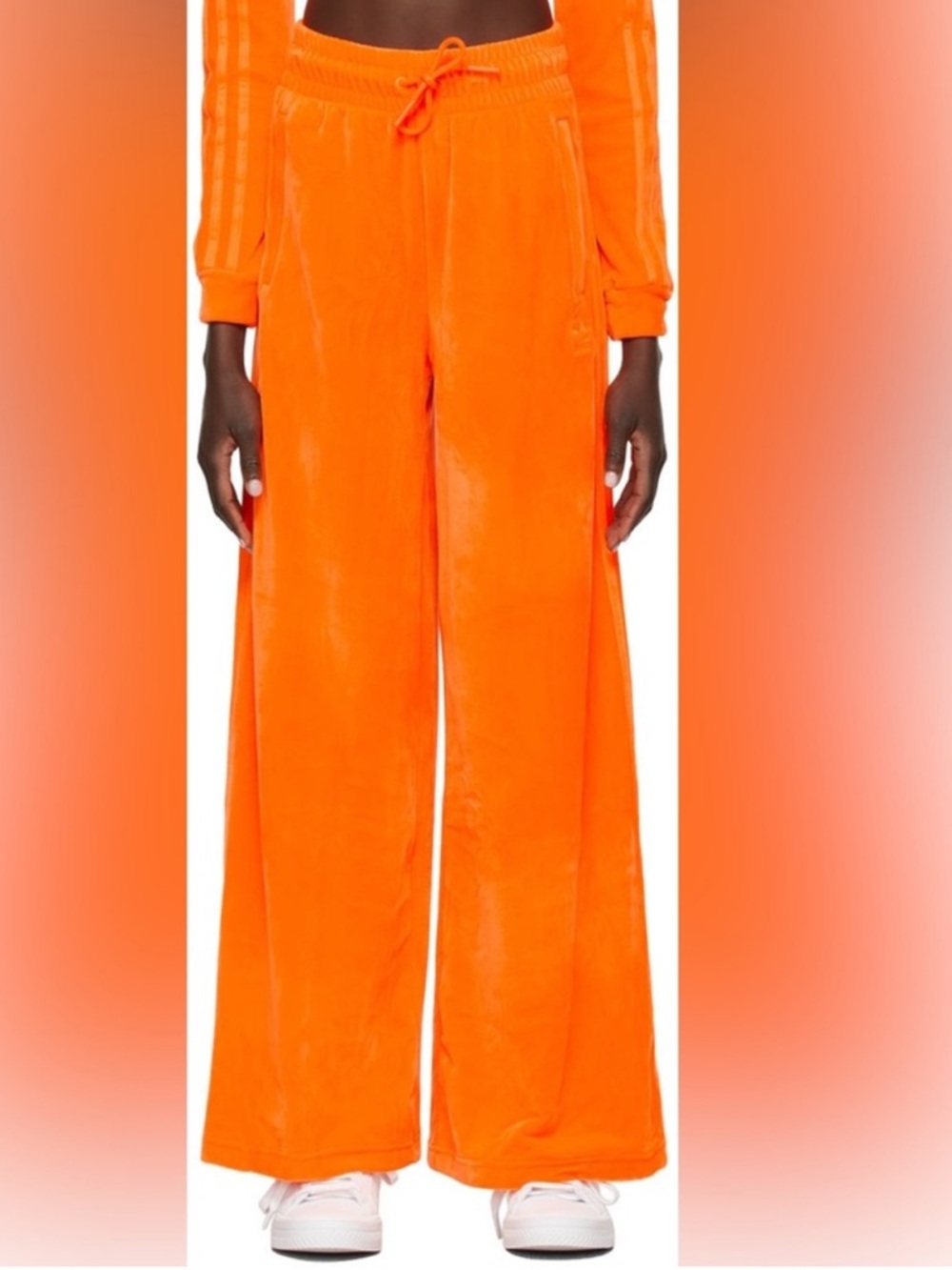 Adidas X Jeremy Scott Orange Soft Velour Wide Leg Long Track Pants Medium